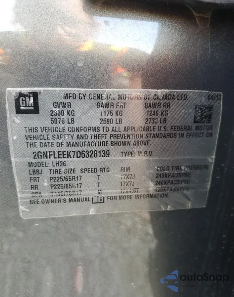 2013 Chevrolet Equinox Lt from USA, damaged, VIN 2GNFLEEK7D6328139